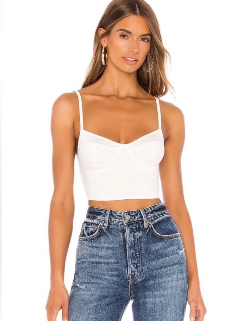 INDAH White Bustier Crop Top with Spaghetti Straps